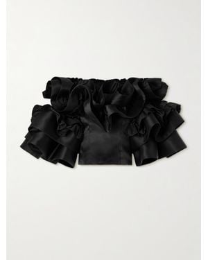 Christopher John Rogers Ruffled Silk-Taffeta Top - Black