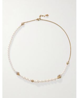 McQueen Tone, Crystal And Faux Pearl Necklace - Natural