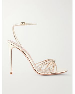 Aquazzura Anima 105 Mirrored Metallic Leather Sandals - Natural