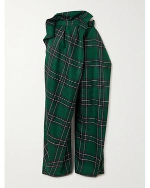 JW Anderson Draped Layered Checked Wool-Twill Wide-Leg Pants - Green