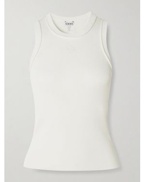 Loewe Anagram Embroidered Ribbed-Knit Tank - White