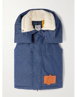 Moncler Genius Jw Anderson Dalby Hooded Faux Leather-Trimmed Denim Down Vest - Blue