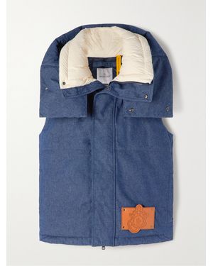 Moncler Genius Jw Anderson Dalby Hooded Faux Leather-Trimmed Denim Down Vest - Blue