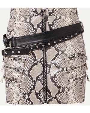 Unravel Project Belted Snake-Effect Leather Mini Skirt - Grey