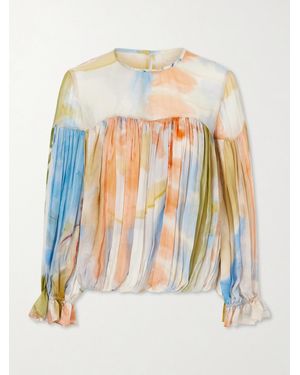 Ulla Johnson Pearl Pleated Printed Silk-Chiffon Blouse - White