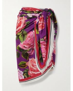 Dolce & Gabbana Pareo Aus Baumwolle Mit Blumenprint Und Fransen - Pink