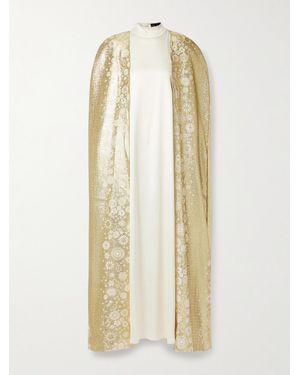 Dima Ayad Satin And Metallic Jacquard Satin Gown And Cape Set - Natural