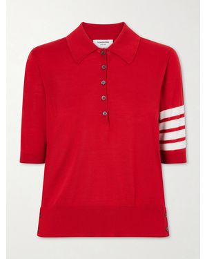 Thom Browne Grosgrain-Trimmed Striped Wool Polo Shirt - Red