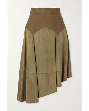 Loewe Obi Asymmetric Leather And Suede Skirt - Green