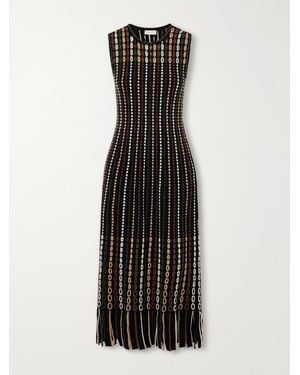 Ulla Johnson Amina Cut-Out Fringed Jacquard-Knit Wool-Blend Midi Dress - Black