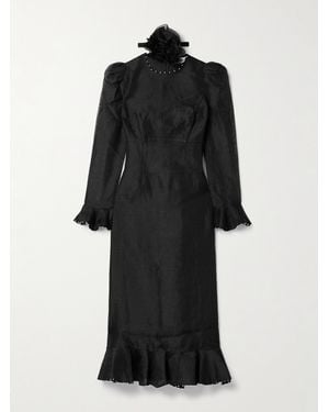 Zimmermann Crush Embellished Linen And Silk-Blend Midi Dress - Black
