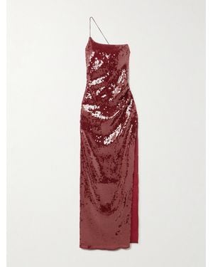 Oséree One-Shoulder Sequined Stretch-Mesh Maxi Dress - Red