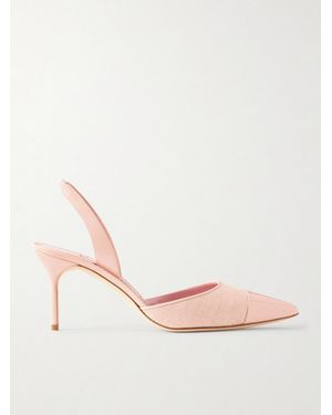 Manolo Blahnik Capsli 70 Canvas And Patent-Leather Slingback Court Shoes - Pink