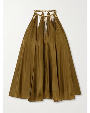 Zimmermann Mahon Embellished Gathered Silk-Satin Blouse - Green