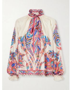Etro Pussy-Bow Paisley-Print Silk Blouse - Red