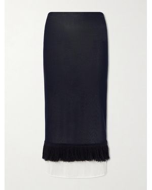 Bottega Veneta Fringed Knitted Silk Midi Skirt - Blue