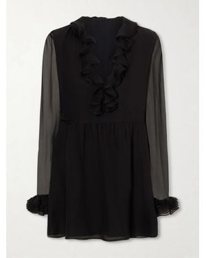 Gucci Ruffled Sheer Mini Dress - Black