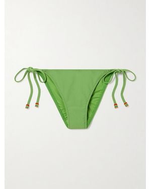 STAUD Sisley Bead-Embellished Ribbed Bikini Briefs - Green