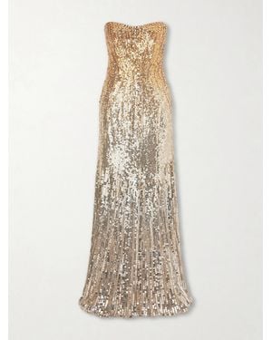Jenny Packham Lior Embellished Sequined Satin Gown - Natural