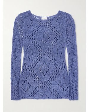 The Elder Statesman Lake Pointelle-Knitted Silk, Cashmere And Linen-Blend T-Shirt - Blue