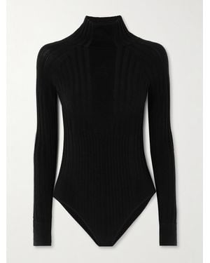 Perfect Moment Ribbed Stretch-Knit Bodysuit - Black