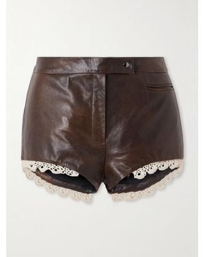 Magda Butrym Cotton Lace-Trimmed Leather Shorts - Brown