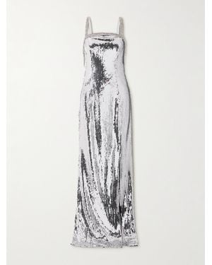 Rebecca Vallance Olympia Open-Back Crystal-Embellished Sequined Mesh Gown - White