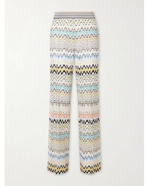 Missoni Striped Crochet-Knit Wide-Leg Trousers - White