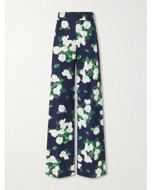 Carolina Herrera Diane Floral-Print High-Rise Cotton-Blend Wide-Leg Trousers - Blue