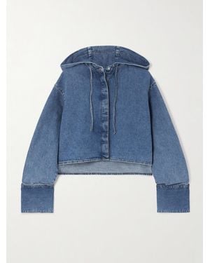 Loewe Hooded Cropped Appliquéd Denim Shirt - Blue