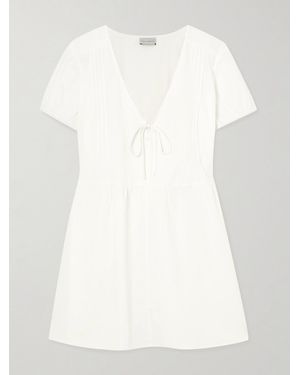 Deiji Studios Pintucked Tie-Detailed Organic Cotton Mini Dress - White