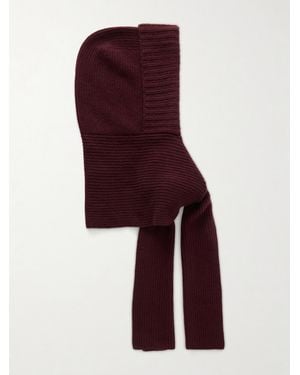 Yves Salomon Hooded Ribbed Wool And Cashmere-Blend Snood - Red