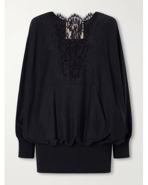 Valentino Garavani Lace-Trimmed Cotton-Jersey Sweatshirt - Blue