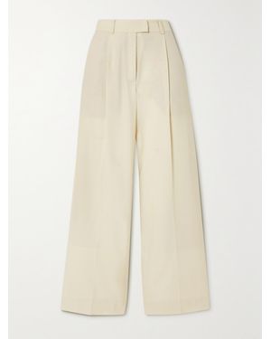 Another Tomorrow Net Sustain Pleated Merino Wool-Twill Wide-Leg Pants - Natural