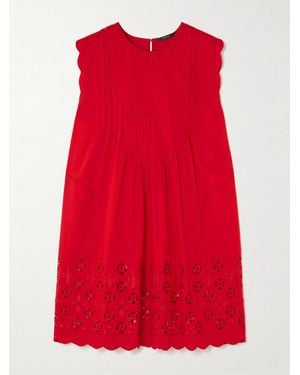 Vita Kin Brooklyn Scalloped Broderie Anglaise Cotton-Batiste Mini Dress - Red