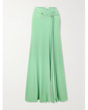 Rabanne Studded Gathered Cutout Jersey Maxi Skirt - Green