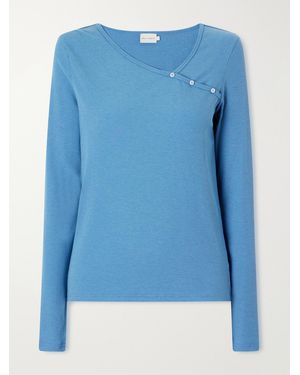Deiji Studios Button-Detail Ribbed Lyocell And Wool-Blend T-Shirt - Blue