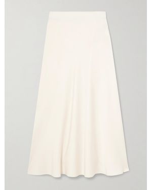 Allude Stretch-Silk Satin Midi Skirt - Natural