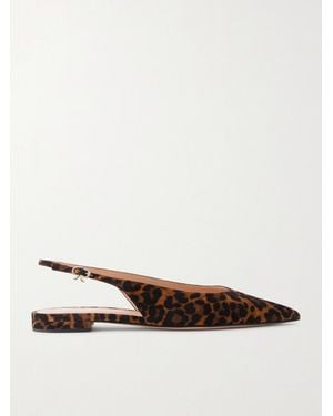 Gianvito Rossi Robbie Animal-Print Suede Slingback Flats - White