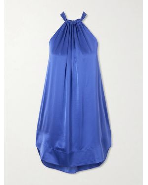 Aflalo Bexley Gathered Silk-Satin Halterneck Mini Dress - Blue