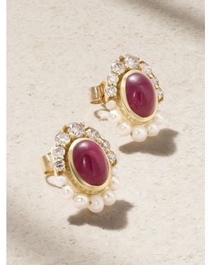 AMRAPALI LONDON Navratna 18-Karat Diamond, Ruby And Pearl Earrings - Pink
