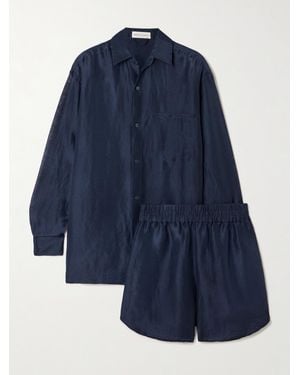 Olivia Von Halle Kick Linen And Silk-Blend Pyjama Set - Blue