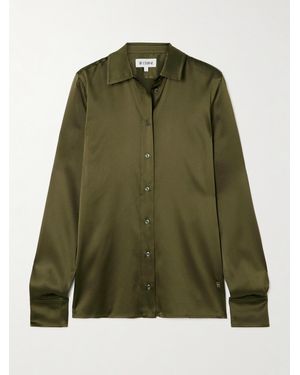 ÉTERNE Constance Silk-Blend Satin Shirt - Green