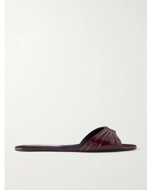 Saint Laurent Babylone Embellished Gathered Glossed-Leather Slides