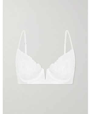 Kiki de Montparnasse Fleur Veloutes Embroidered Mesh Bra - White