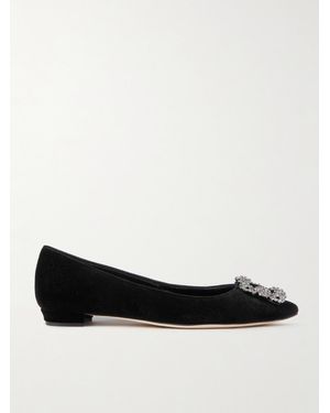 Manolo Blahnik Hangisiflat Embellished Velvet Point-Toe Flats - Black
