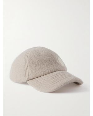 Moncler Leather-Trimmed Appliquéd Flannel Baseball Cap - Natural
