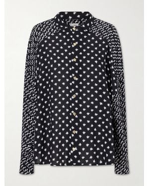 Donde Esteban Estrellitas Y Olas Printed Satin Shirt - Black