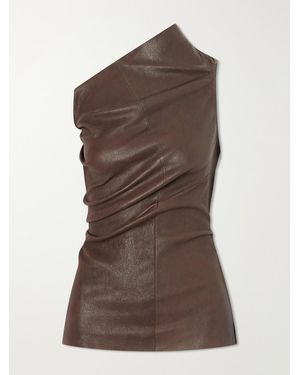 Rick Owens Athena One-Shoulder Leather And Cotton-Blend Tank - Brown