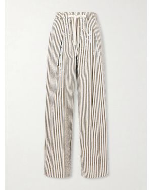 Twp Pj Sequin-Trimmed Striped Cotton-Blend Wide-Leg Drawstring Trousers - White